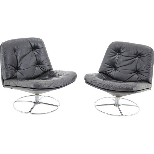 Paar vintage Peem leren lounge stoelen, Finland 1970