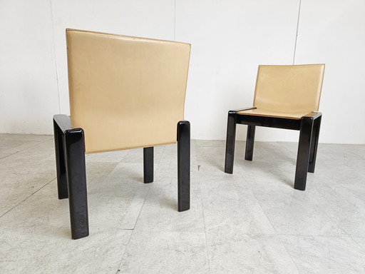 6x Vintage leren en lak eetkamerstoelen