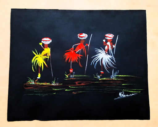 Gouache Afrikaanse Volkskunst Uit Congo 1950-1960