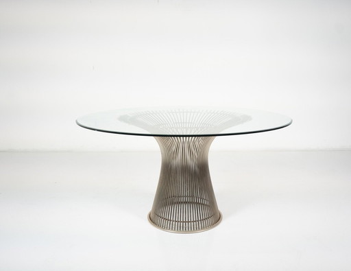 Mid Century Eettafel van Warren Platner voor Knoll, glas en metaal, 1966