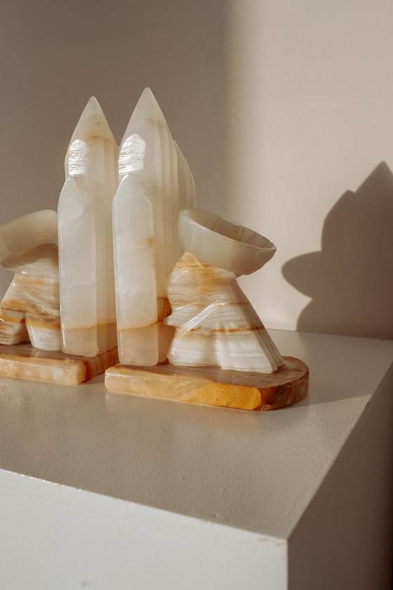 Image 1 of Set Van 2 Marmeren Vintage Boekensteunen