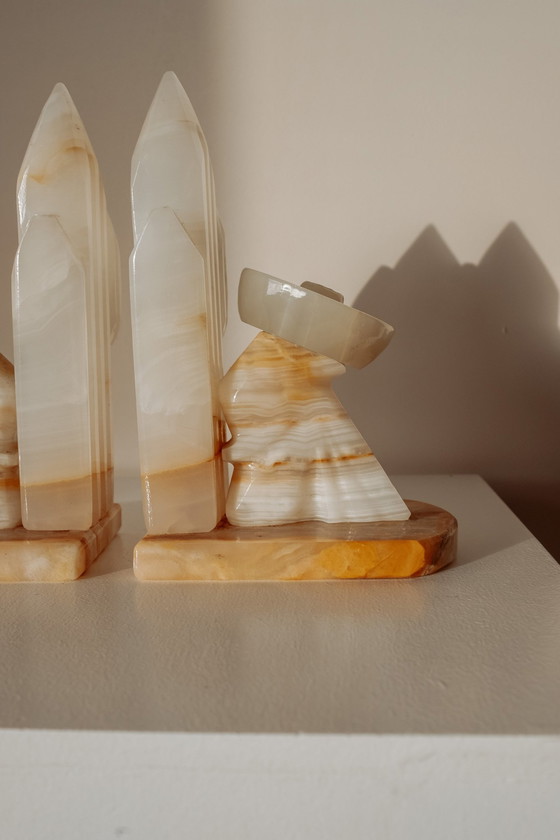 Image 1 of Set Van 2 Marmeren Vintage Boekensteunen