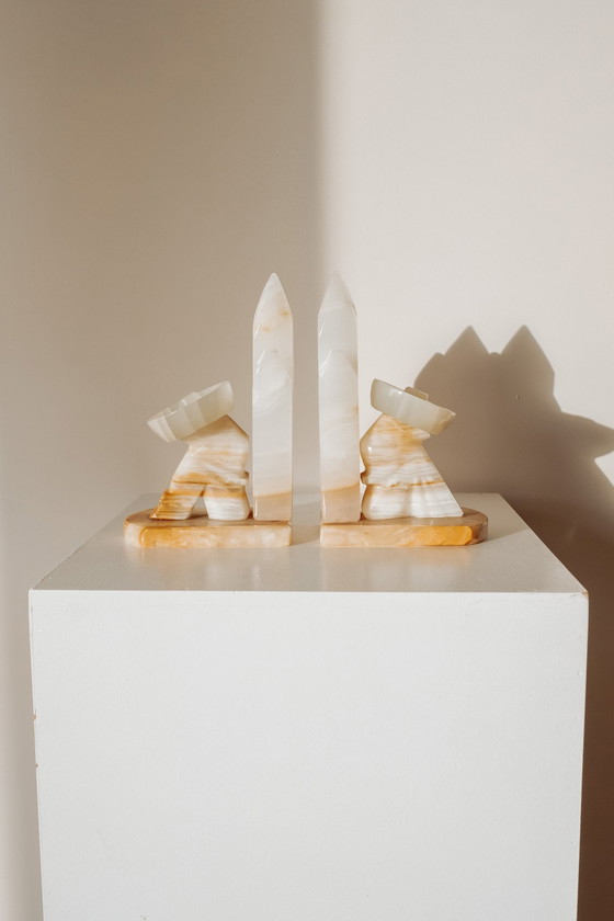 Image 1 of Set Van 2 Marmeren Vintage Boekensteunen