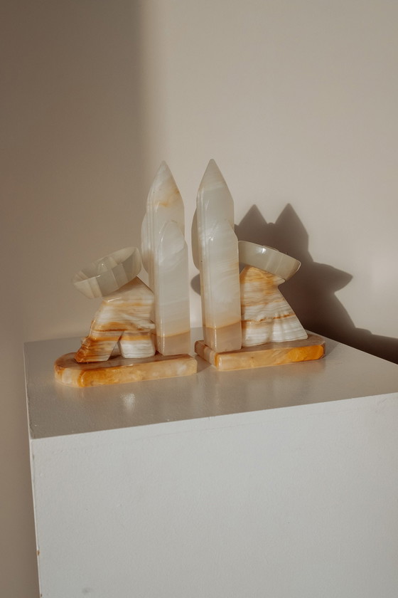 Image 1 of Set Van 2 Marmeren Vintage Boekensteunen