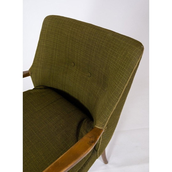 Image 1 of Vintage fauteuil in berkenhout en donkergroene stof, Denemarken 1950