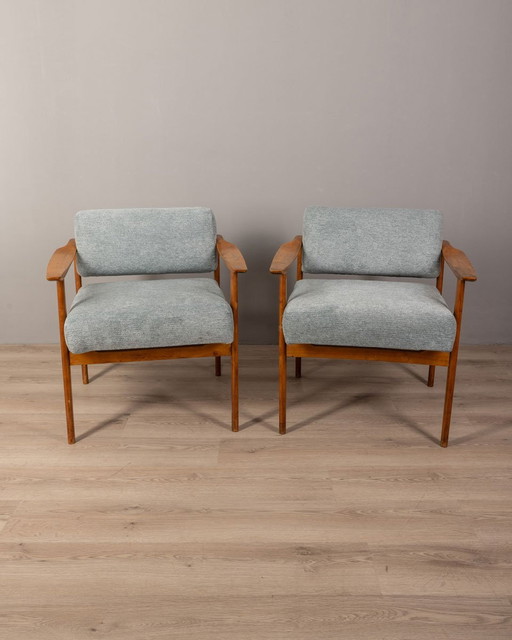 Set van 2 Vintage Italiaanse fauteuils in grijze stof