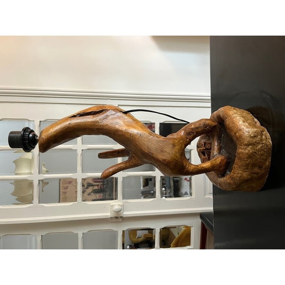 Image 1 of Vintage Brutalistische lamp van gedraaid hout, 1970