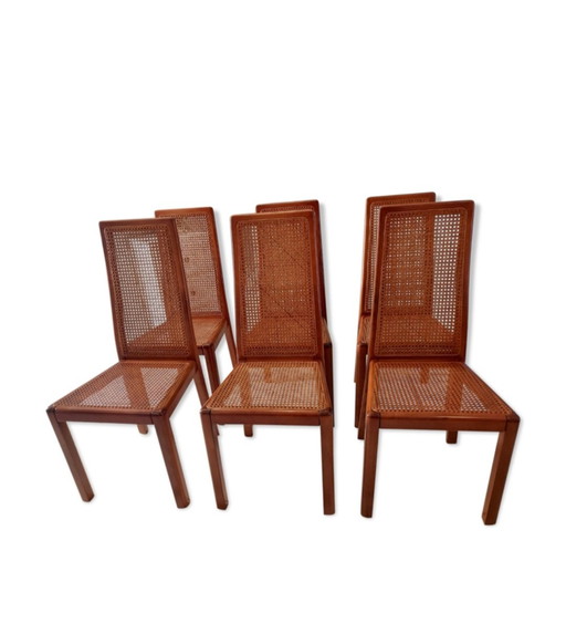 Suite van 6 Cannage Stoelen Italiaans Ontwerp Vintage 1970