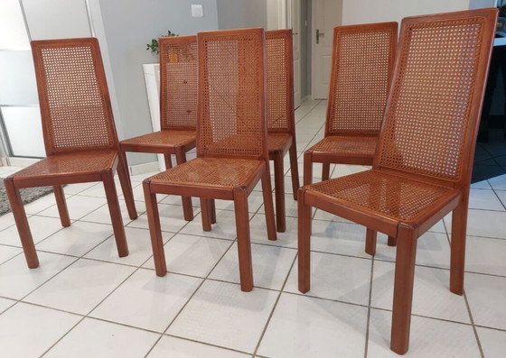 Image 1 of Suite van 6 Cannage Stoelen Italiaans Ontwerp Vintage 1970