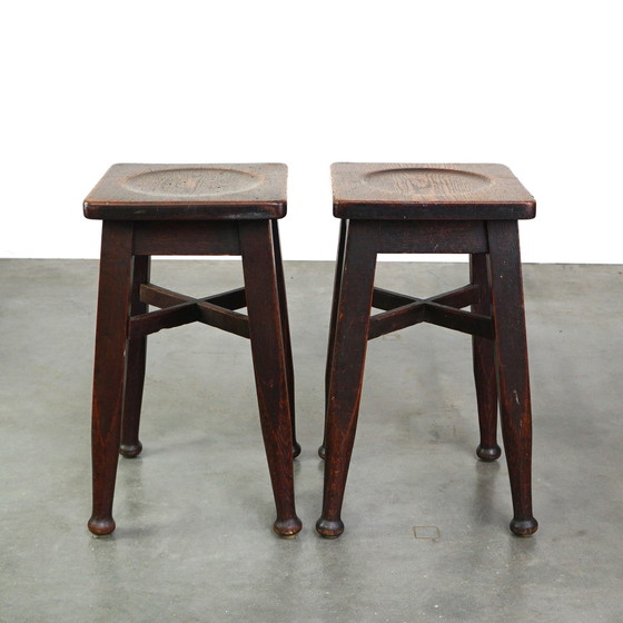 Image 1 of 2 x Eikenhouten kruk/ stool