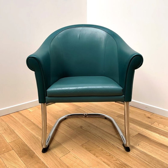 Image 1 of Set van 3 vintage leren fauteuils van Slitta Slinan voor Poltrona Frau