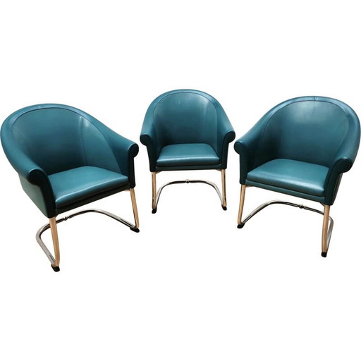 Set van 3 vintage leren fauteuils van Slitta Slinan voor Poltrona Frau