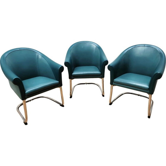 Image 1 of Set van 3 vintage leren fauteuils van Slitta Slinan voor Poltrona Frau