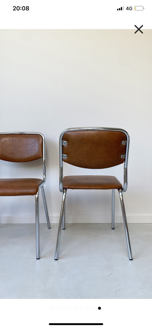 4x Vintage Bruin Leer Eetkamerstoelen