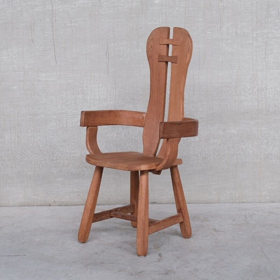 Image 1 of Vintage brutalistische eikenhouten stoel van De Puydt, België 1970
