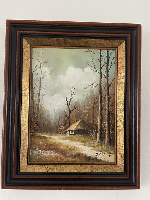 Schilderij Van Boerderij Met Mooie Houten Lijst H. Debeuf