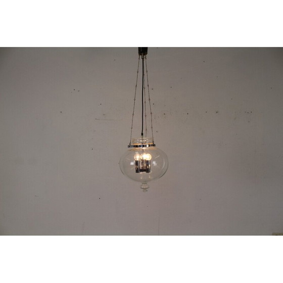 Image 1 of Vintage verchroomd metalen en glazen hanglamp voor Glashütte Limburg, Duitsland 1970