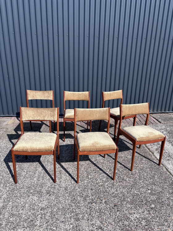 Image 1 of 6 X Vintage Eetkamerstoelen Deens  Teak