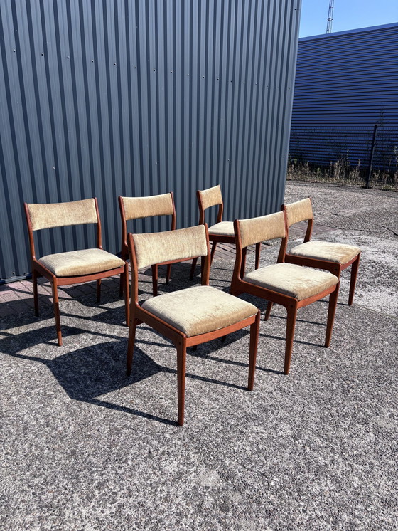 Image 1 of 6 X Vintage Eetkamerstoelen Deens  Teak