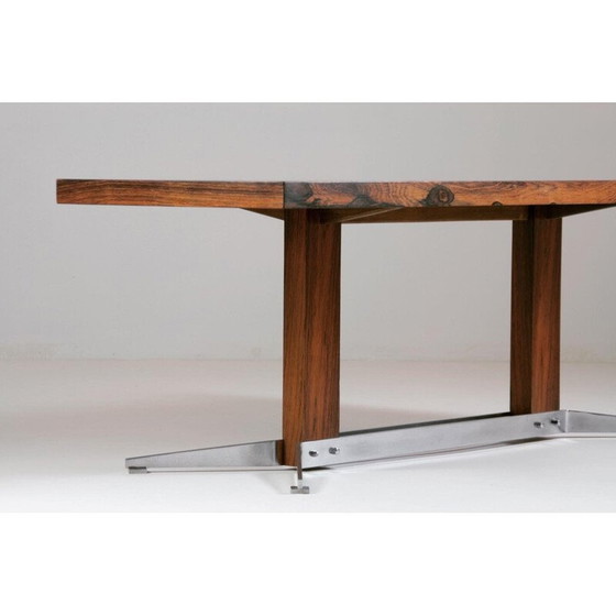 Image 1 of Vintage salontafel van rozenhout en geborsteld metaal, 1960