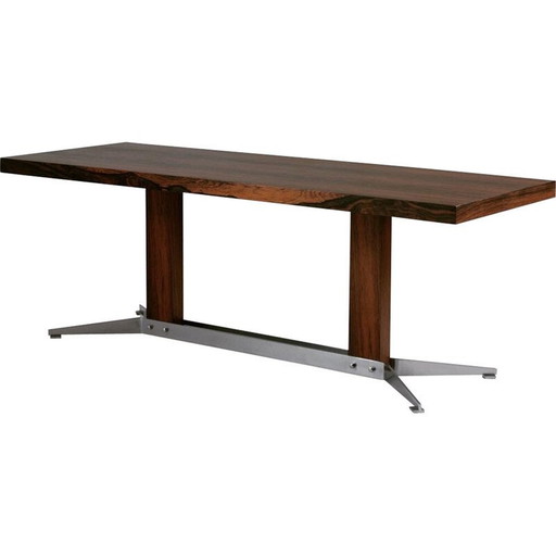 Vintage salontafel van rozenhout en geborsteld metaal, 1960