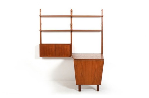 Koninklijk systeem met kegelvormig bureau in teak van Poul Cadovius, 1960