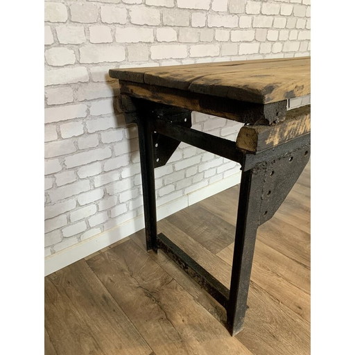 Vintage industriële console van hout en metaal