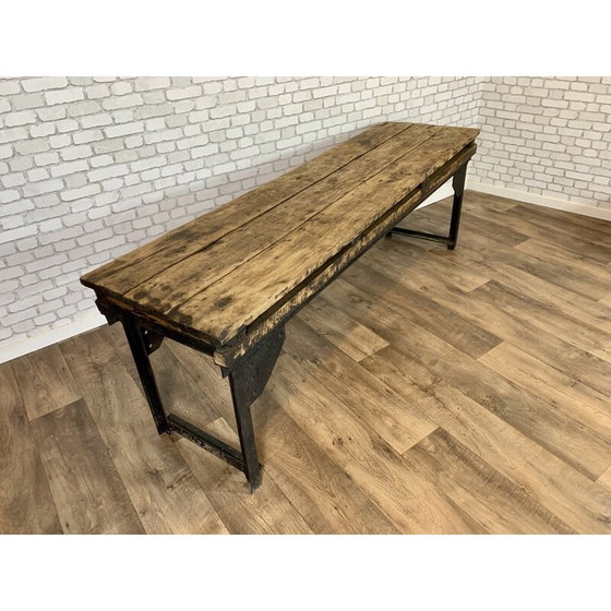 Image 1 of Vintage industriële console van hout en metaal