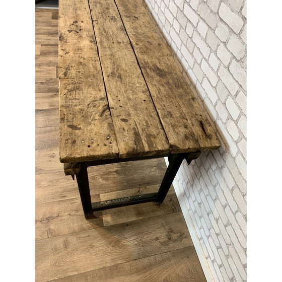 Image 1 of Vintage industriële console van hout en metaal