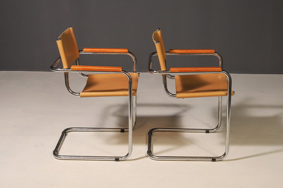 Image 1 of Paar sledestoelen van stalen buizen van Marcel Breuer, jaren 1970
