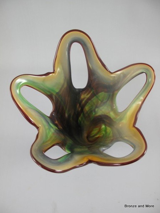 Image 1 of Murano Glazen Vaas In Groen Bordeaux 