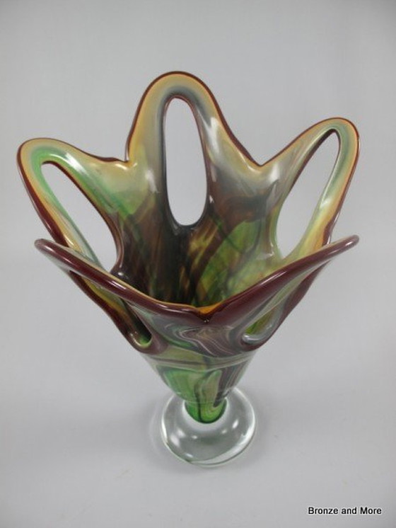 Image 1 of Murano Glazen Vaas In Groen Bordeaux 