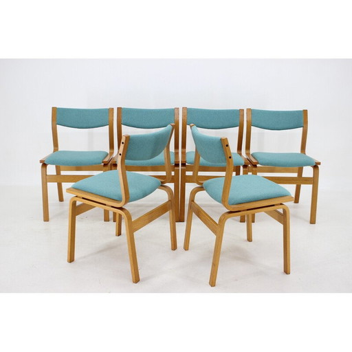 Set van 6 vintage stoelen van gebogen hout, Denemarken 1960