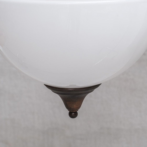 Image 1 of Vintage hanglamp van metaal en opaline glas, Frankrijk 1950