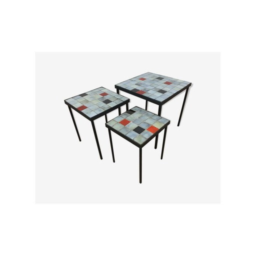 Set van 3 vintage keramische nesttafels door Mado Jolain, 1960