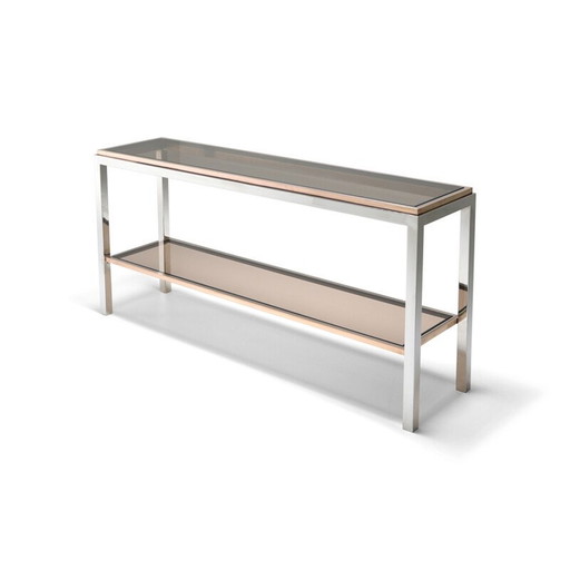 Vintage consoletafel met 2 niveaus chroom en messing