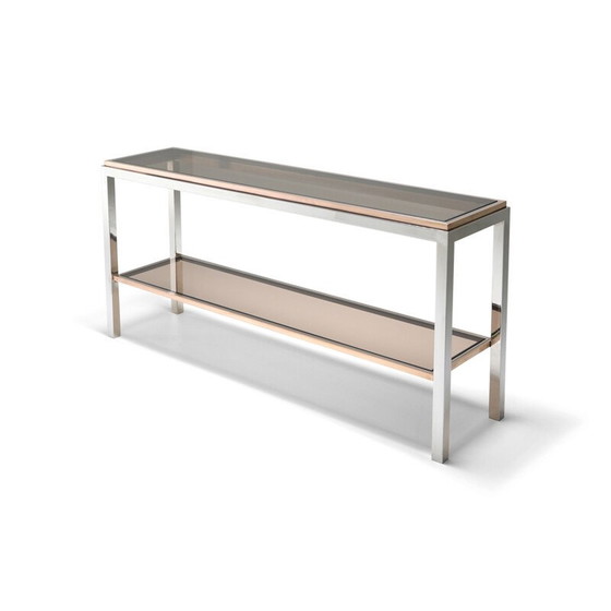 Image 1 of Vintage consoletafel met 2 niveaus chroom en messing