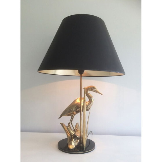 Image 1 of Vintage messing lamp met reiger, 1970