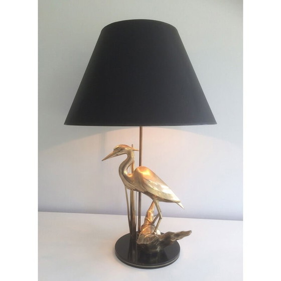 Image 1 of Vintage messing lamp met reiger, 1970