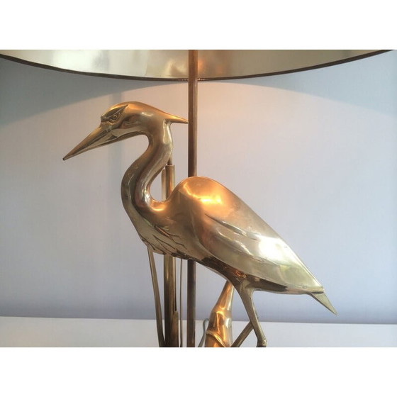 Image 1 of Vintage messing lamp met reiger, 1970