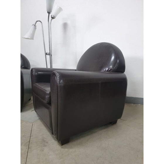 Image 1 of Paar vintage "Club" fauteuils in zwart leer, Europa 1970