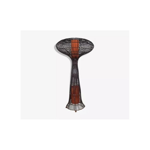 Vintage paddestoel vloerlamp in rotan, 1960-1970