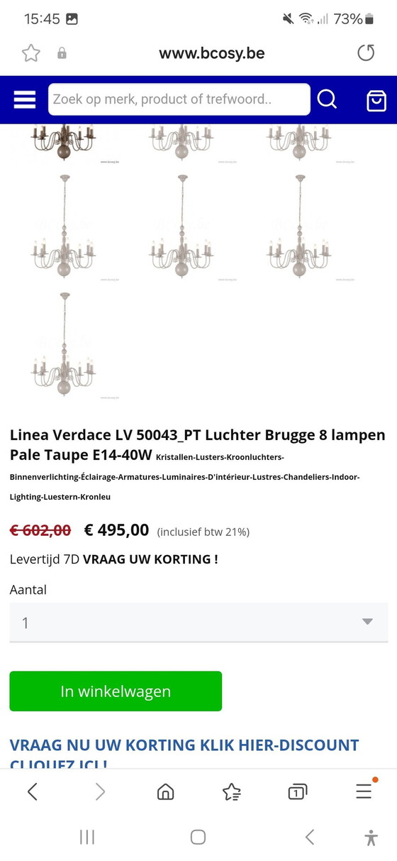 Image 1 of Linea Verdace Brugge Kroonluchter 8 Lampen