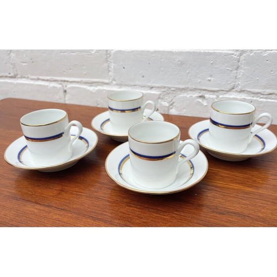 Image 1 of Set van 4 vintage espressokopjes en schotels blauw patroon van Richard Ginori, Italië