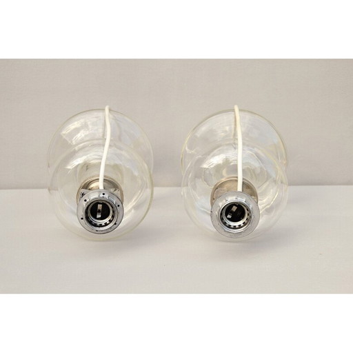 Paar vintage glazen en stoffen tafellampen van Ingo Maurer voor Design M, jaren 1960