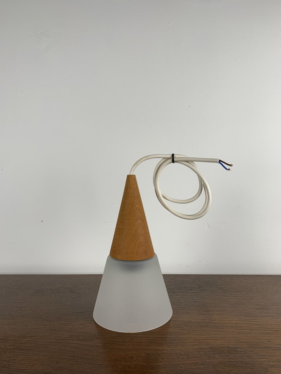 Image 1 of Hanglamp van glas en teakhout, Es Horn Denemarken