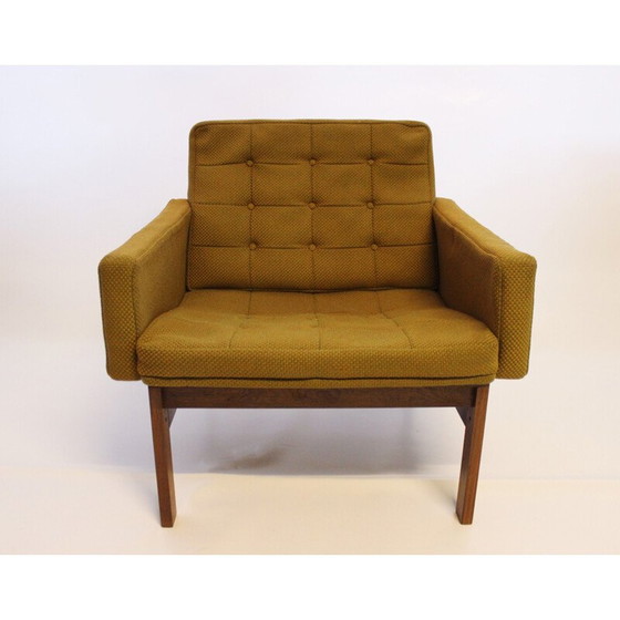 Image 1 of Vintage paar Moduline fauteuils in donkergroene stof en palissanderhout van Ole Gjerlov Knudsen en Torben Lind