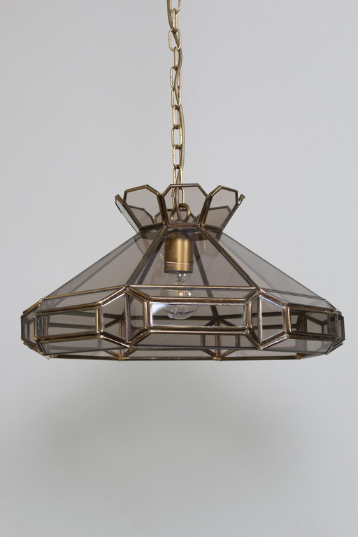 Vintage Hanglamp Glas In Lood - Rookglas, Jaren '70