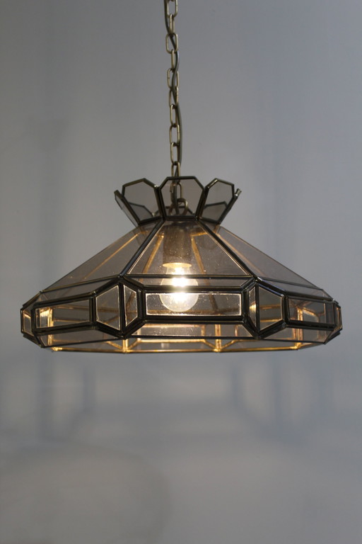 Vintage Hanglamp Glas In Lood - Rookglas, Jaren '70