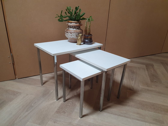 Image 1 of Mimiset Chroom/Wit. Vintage Nesting Tables. 